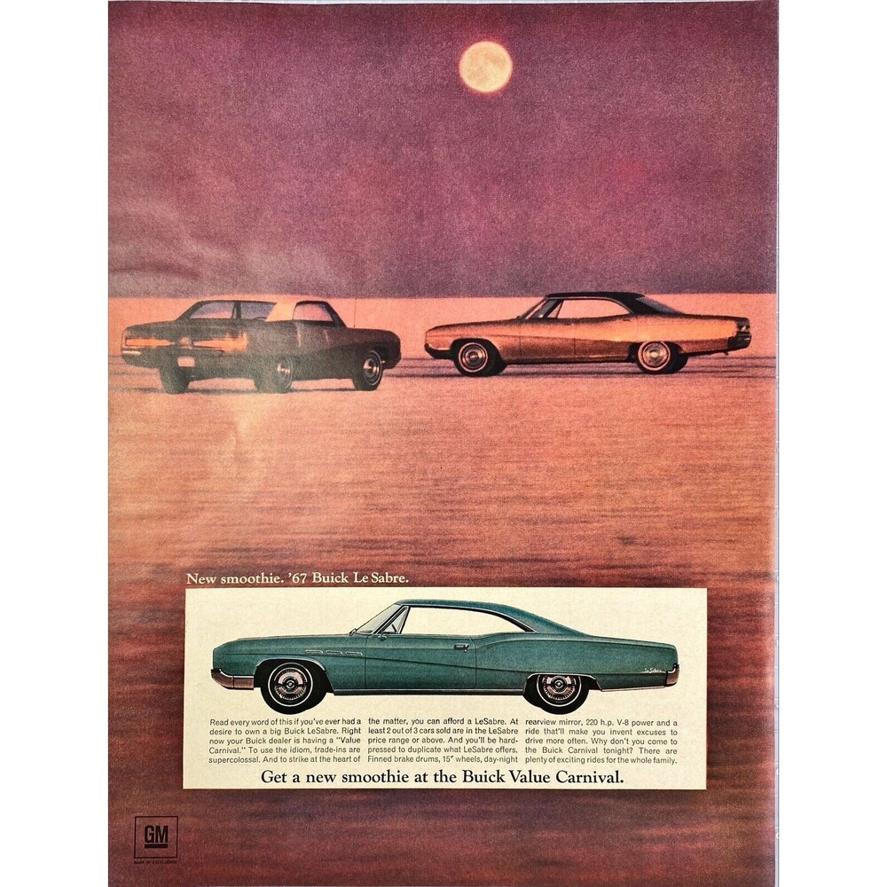 Buick '67 LeSabre "Get a new smoothie at Buick Value Carnival" Vtg Print Ad 1967